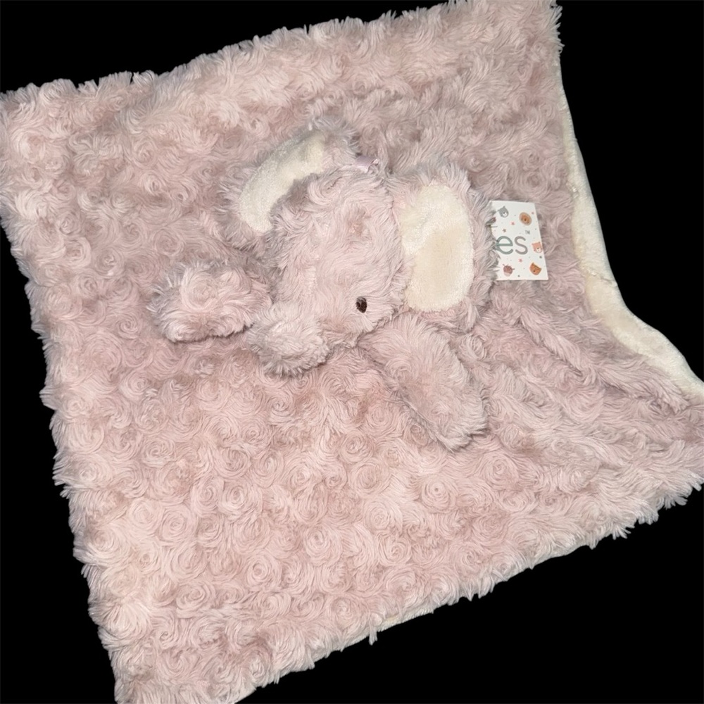 Oobles Elephant Lovey Rattle Minky Rosette Pink NWT